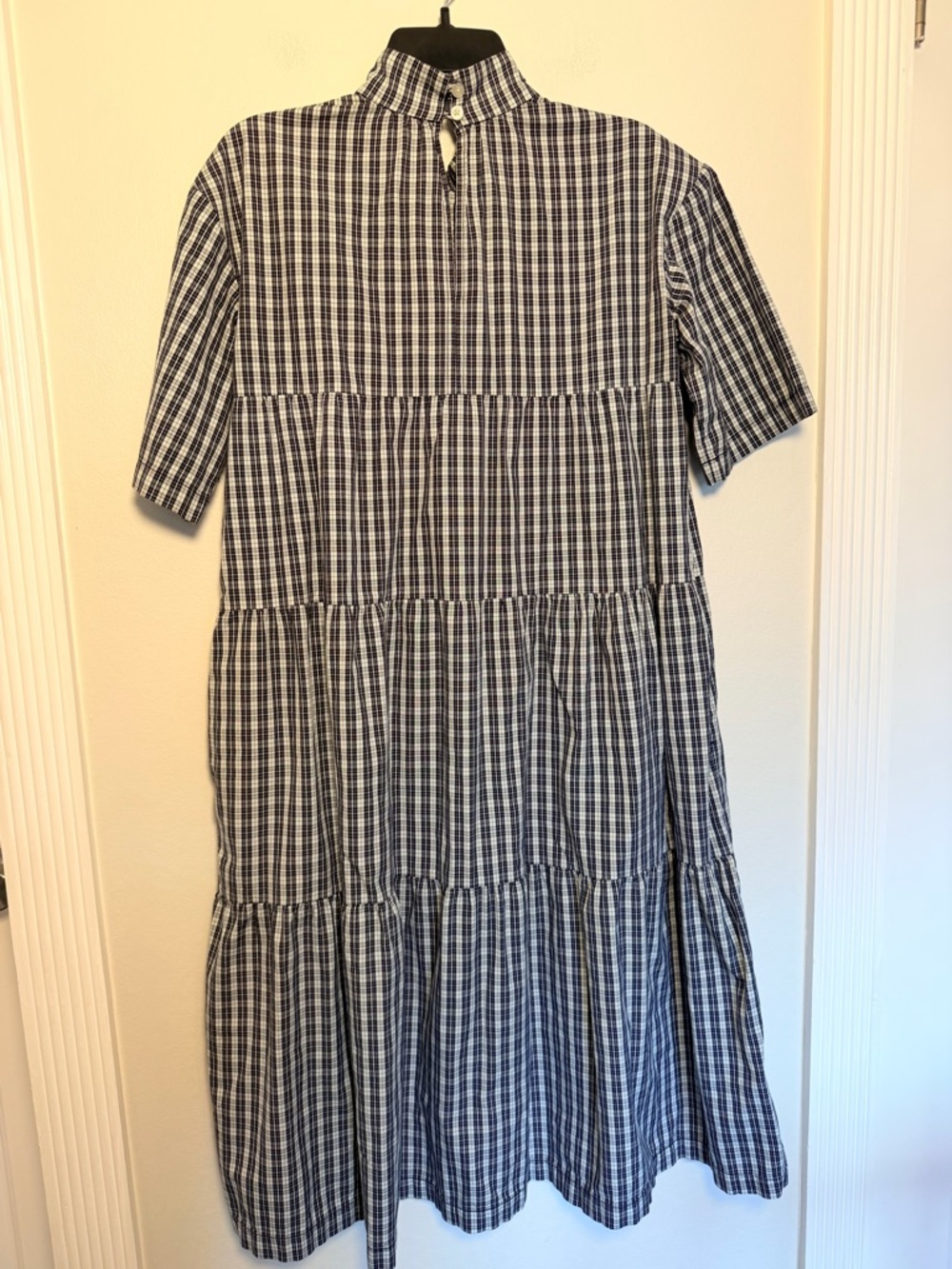 Everlane The Tiered Mock Neck Midi Cotton Checks Dress - Size Small - Picture 7 of 8
